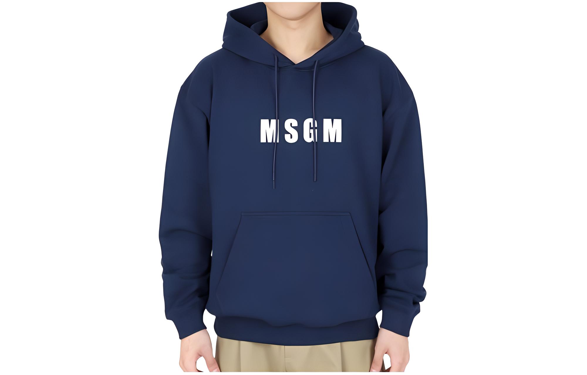 MSGM Navy Blue Letter Logo Pullover Hoodie Long-Sleeve Casual Wear 3640MM12724700089