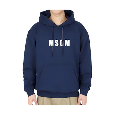 MSGM Navy Blue Letter Logo Pullover Hoodie Long-Sleeve Casual Wear 3640MM12724700089