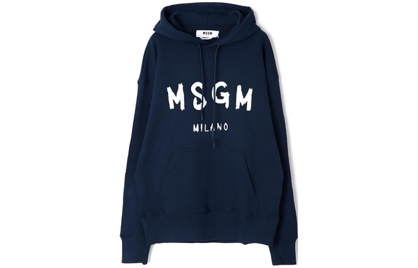 MSGM Navy Blue Logo Pullover Hoodie Long-Sleeve Fit 3540MM51523779989