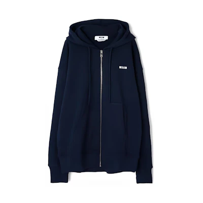 MSGM Navy Blue Zip-Up Hoodie with Letter Print 3540MM507237799-89