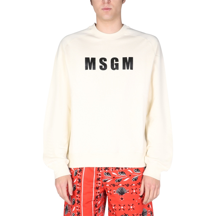 MSGM Off-White Crewneck Sweatshirt with Letter Logo Print 3240MM93