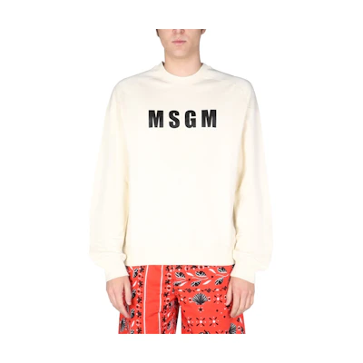 MSGM Off-White Crewneck Sweatshirt with Letter Logo Print 3240MM93