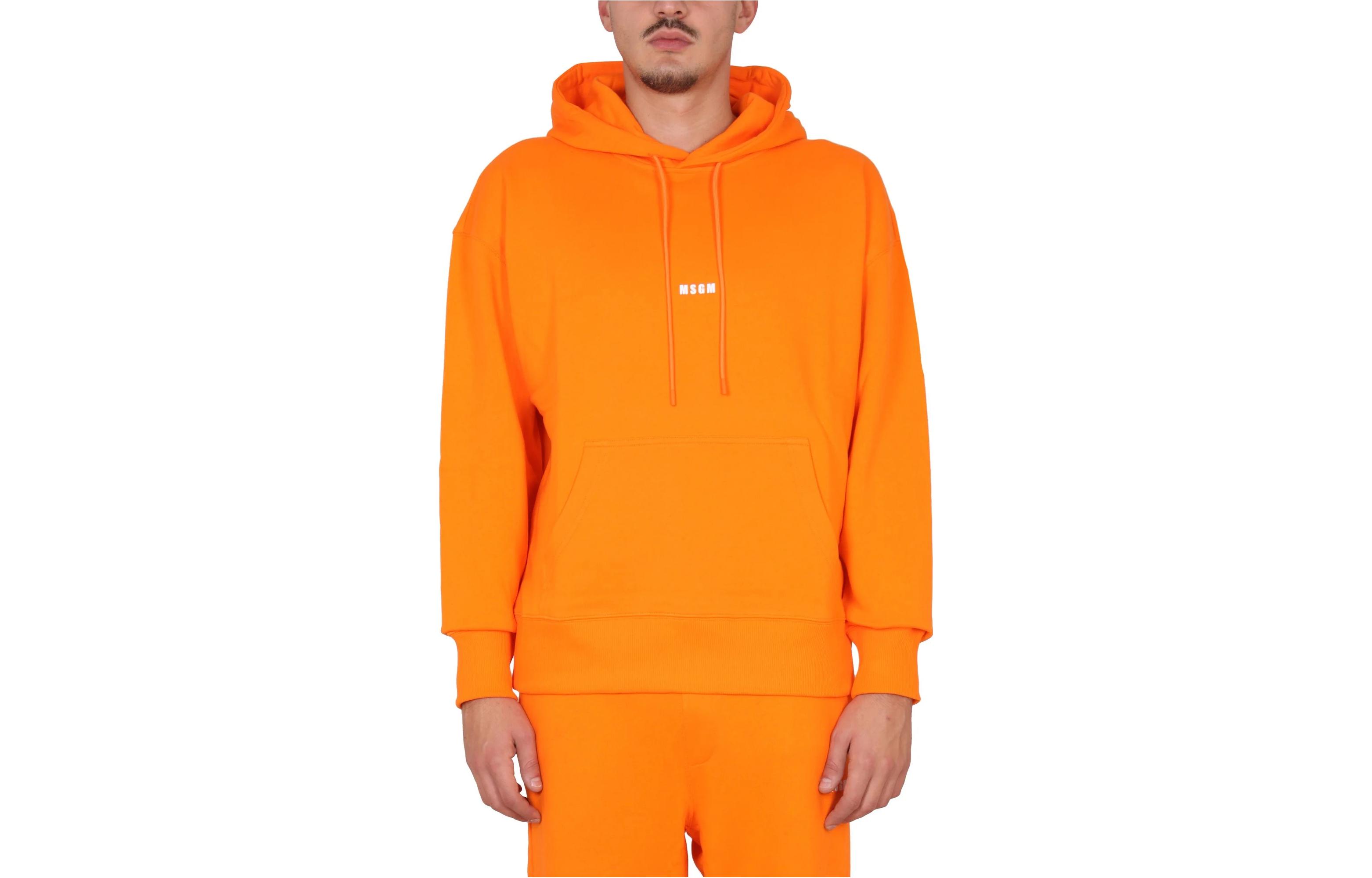 MSGM Orange-Red Pullover Hoodie with Logo Print 3340MM50922779910