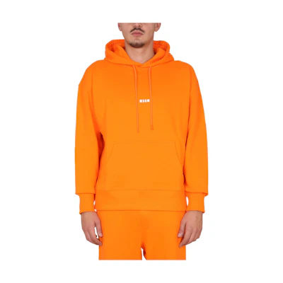 MSGM Orange-Red Pullover Hoodie with Logo Print 3340MM50922779910