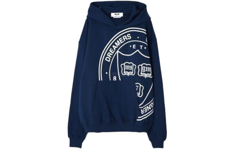 MSGM Oversized Graphic Print Hoodie Navy Blue 3540MM98-237799-89