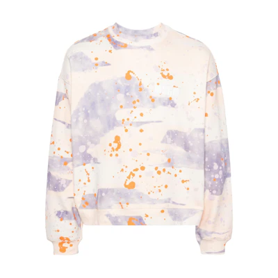 MSGM Paint-Splatter Cotton Crewneck Sweatshirt Light Beige (). 3640MM122247092-BEIGE