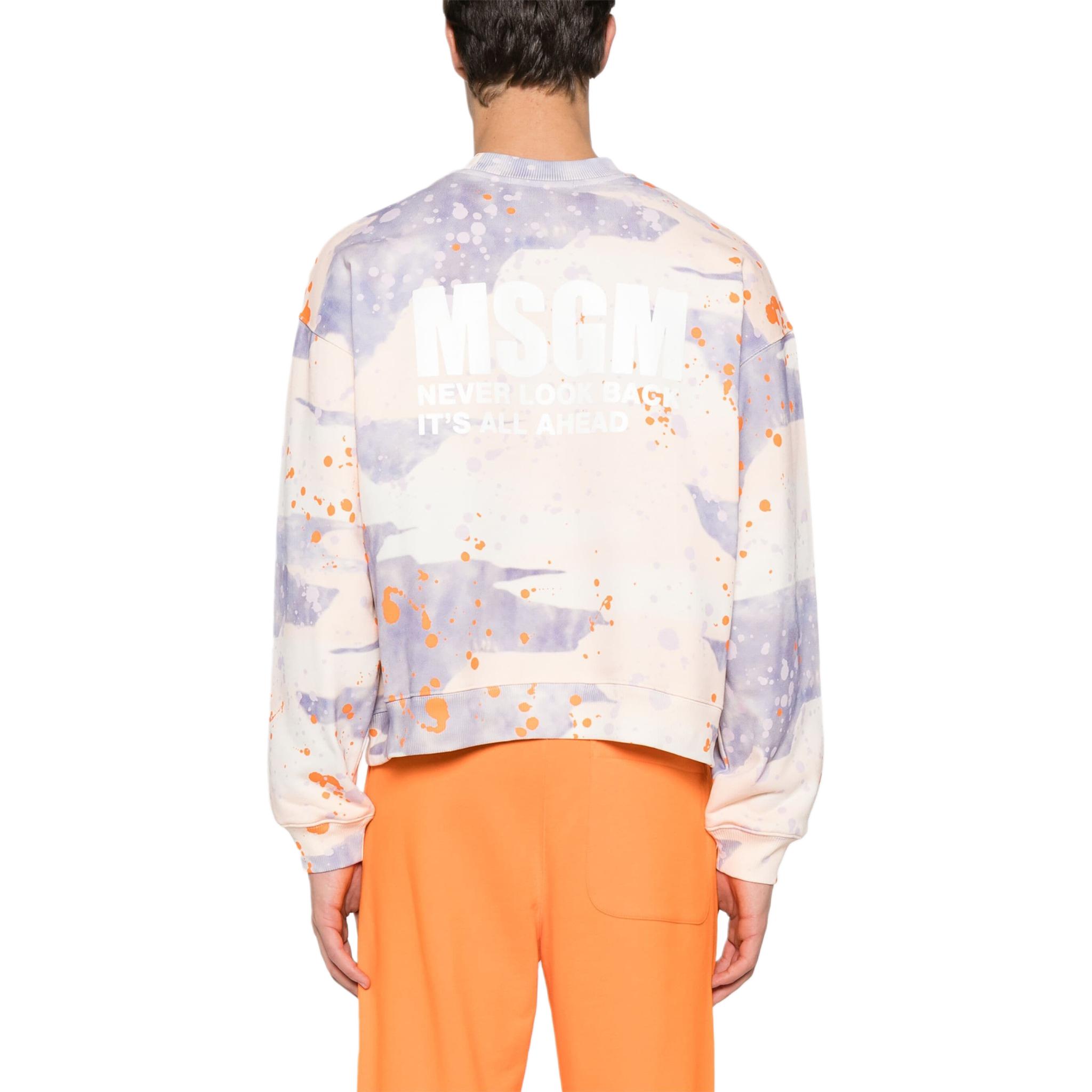 Shop MSGM 페인트 스플래터 코튼 크루넥 스웨트셔츠 라이트 베이지. 3640MM122247092-BEIGE