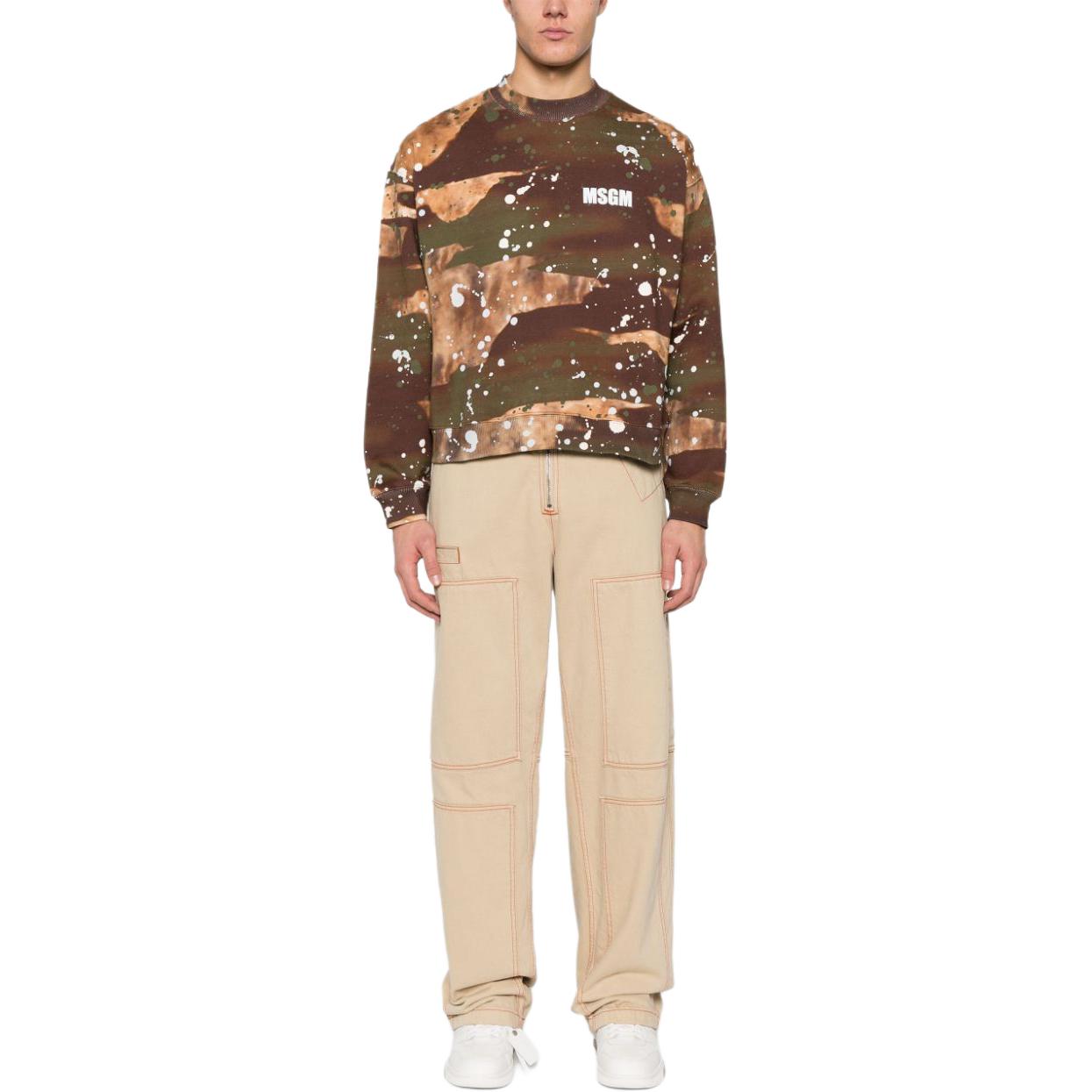 Lookbook MSGM 페인트 스플래터 니트 텍스처 오버사이즈 맨투맨 멀티컬러 남성. 3640MM122247092-37