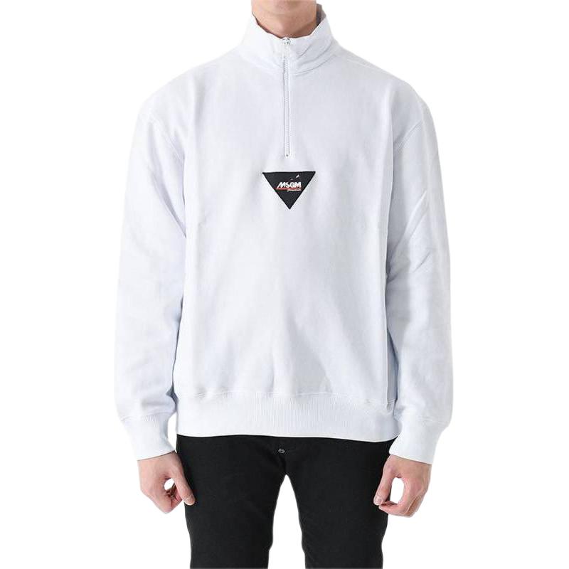 MSGM Pattern Print Half-Zip High-Neck Sweatshirt Men’s White 3340MM7-7227799-01
