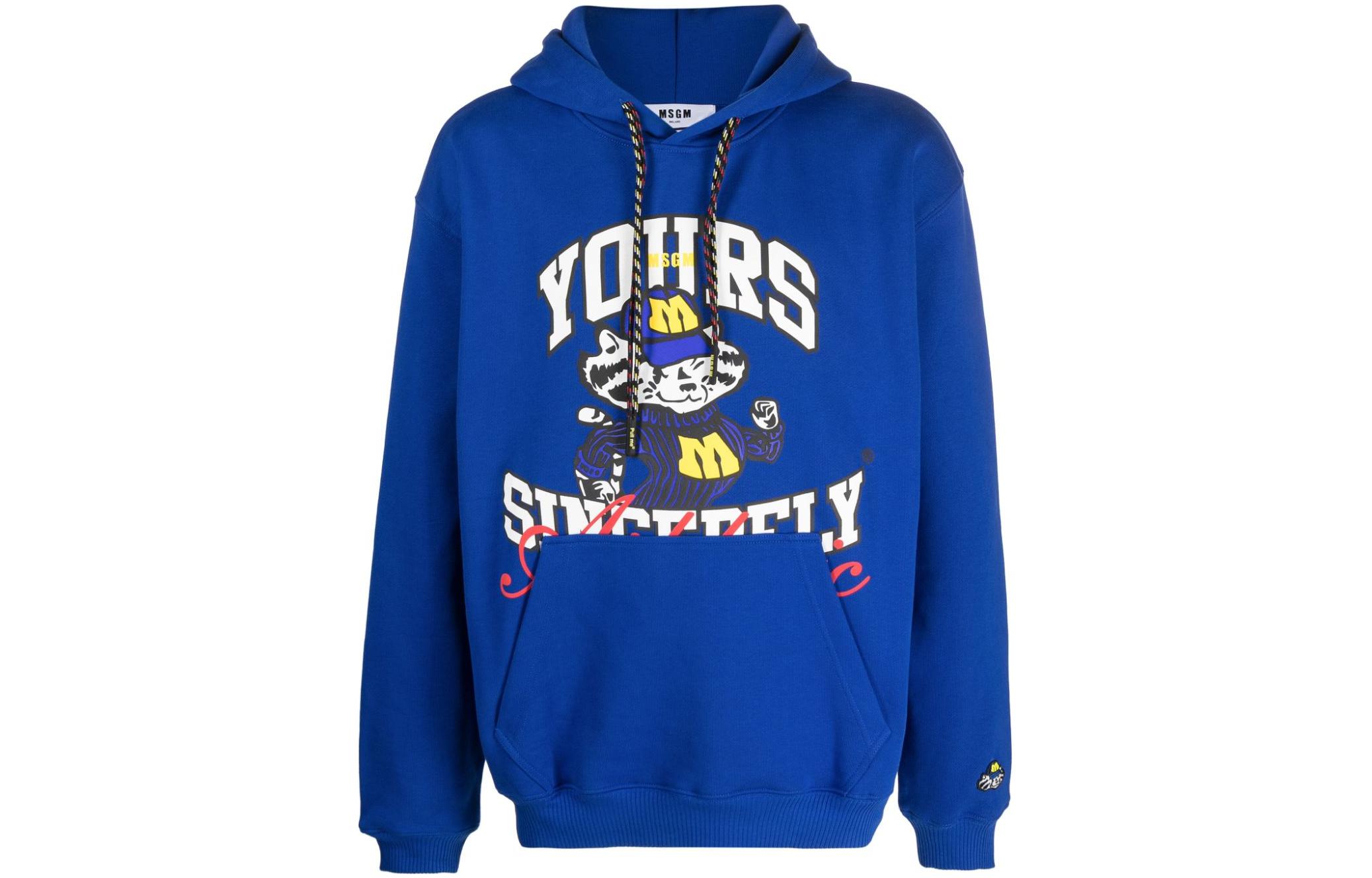 MSGM Printed Cotton Hoodie 3540MM85237795-BLUE