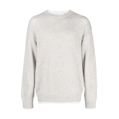 MSGM Ribbed Knit Crewneck Drop Shoulder Sweatshirt Light Grey () 3540MM206237787-GREY