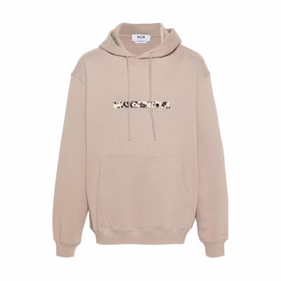 MSGM Slogan Embroidered Cotton Hoodie Light Brown () 3640MM137247000-BROWN