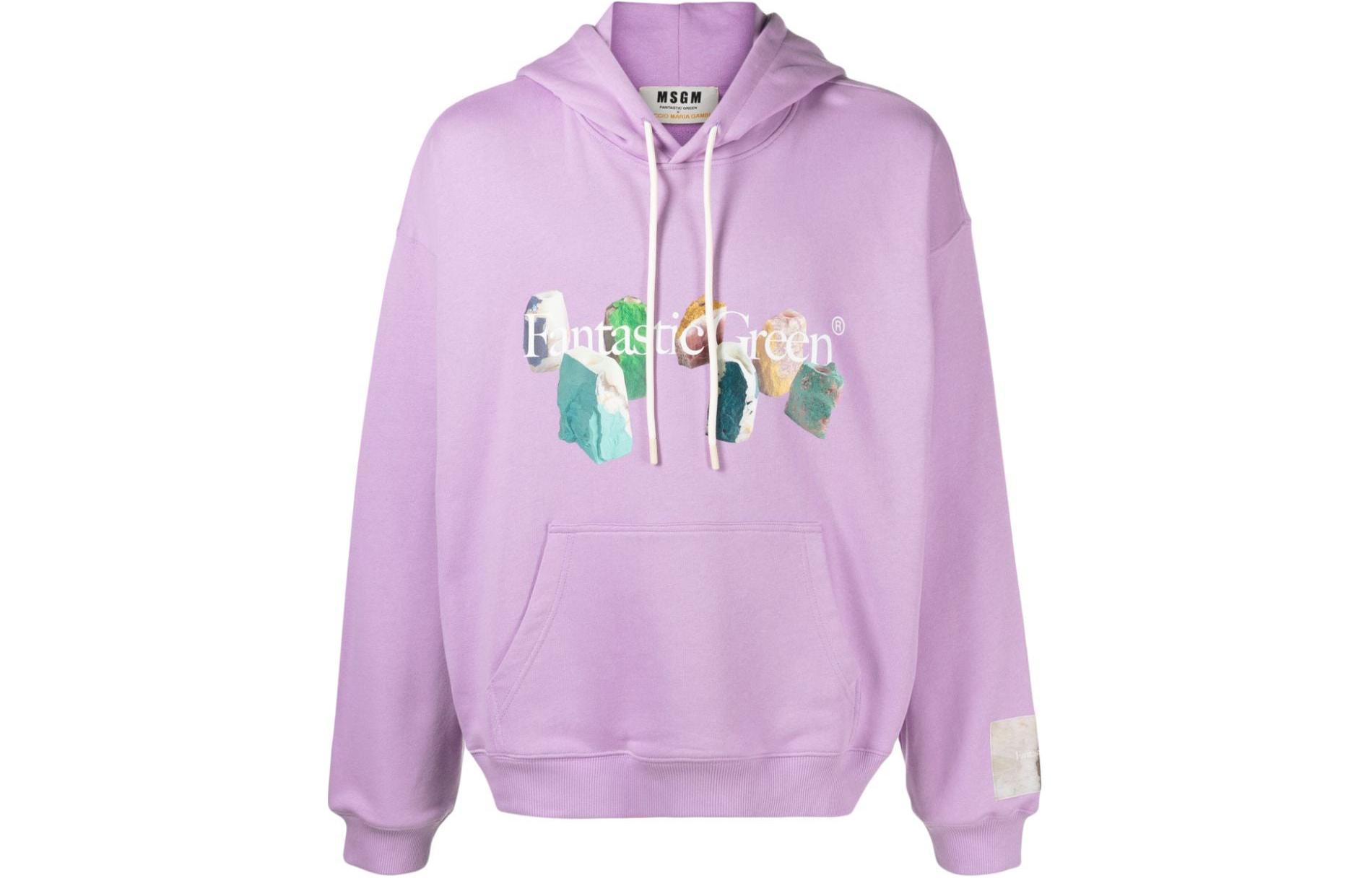 MSGM Slogan Print Oversized Pullover Hoodie Unisex - Light Purple 3646MM03247299