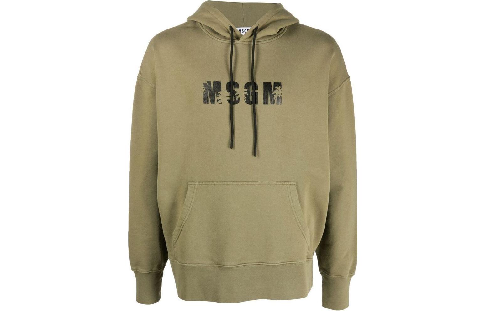 MSGM Solid Color Letter Hoodie Green Mens 3440MM17423727837