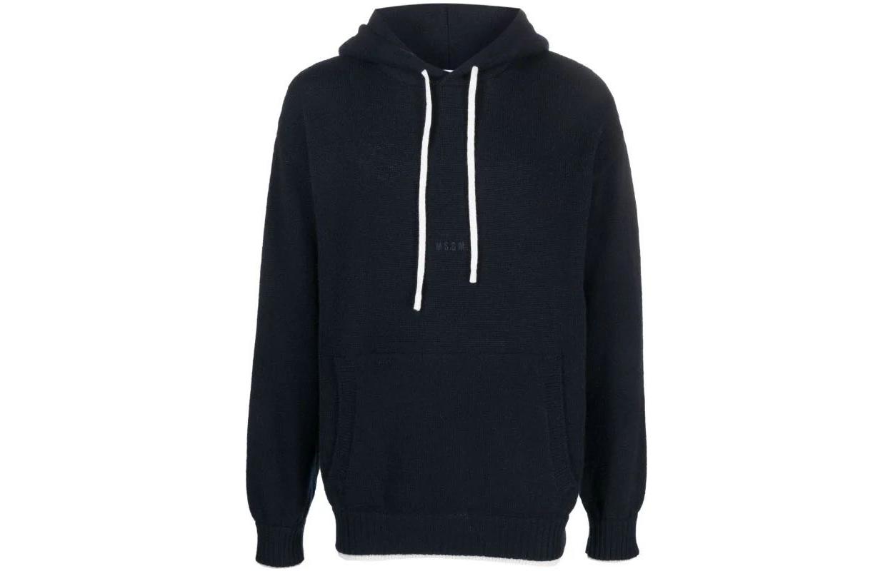 MSGM Solid Logo Print Hoodie Midnight Blue 3540MM205237787-MIDNIGHTBLUE