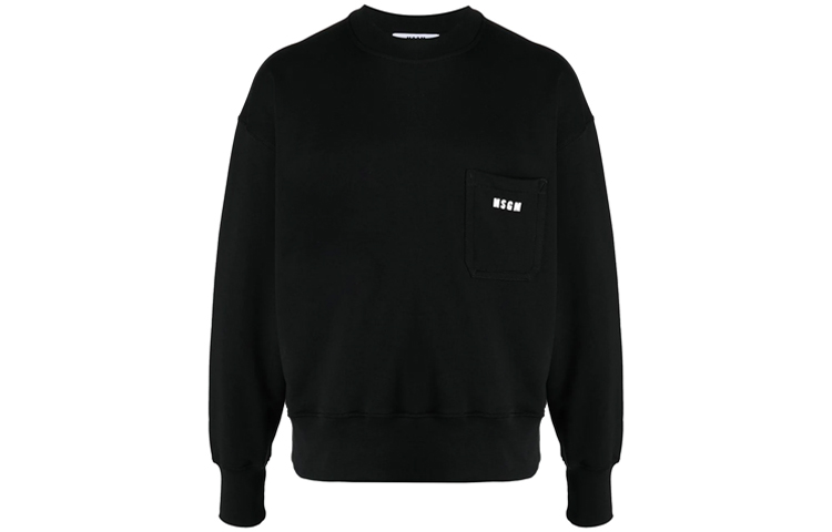 MSGM SS21 Black Oversized Long-Sleeve Sweatshirt with Pocket Logo 3040MM71-217099-99