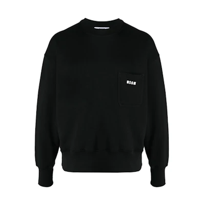MSGM SS21 Black Oversized Long-Sleeve Sweatshirt with Pocket Logo 3040MM71-217099-99