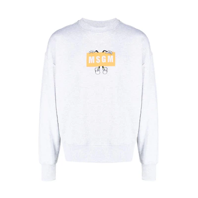 MSGM SS21 Grey Oversized Logo Graphic Long-Sleeve Sweatshirt 3040MM100-217097-94