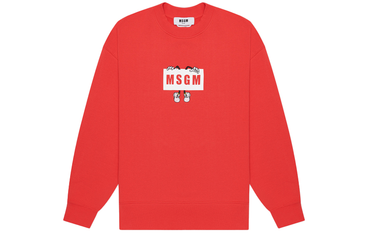 MSGM SS21 Logo Cartoon Graphic Crewneck Sweatshirt Strawberry Red () 3040MM100-217099-19