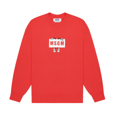 MSGM SS21 Logo Cartoon Graphic Crewneck Sweatshirt Strawberry Red () 3040MM100-217099-19