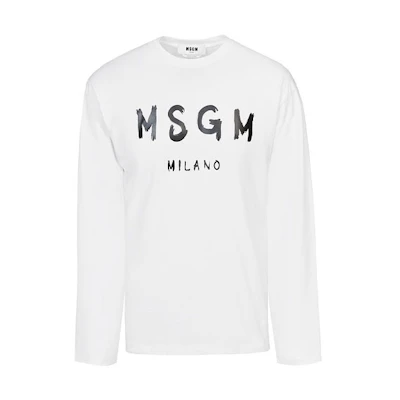 MSGM SS21 Logo Print Crewneck Pullover Sweatshirt White - 3040MM105-217098-01