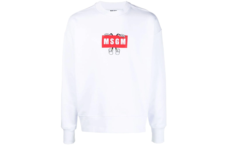 MSGM SS21 Logo Print Pullover Sweatshirt White Mens 3040MM100-217099-01