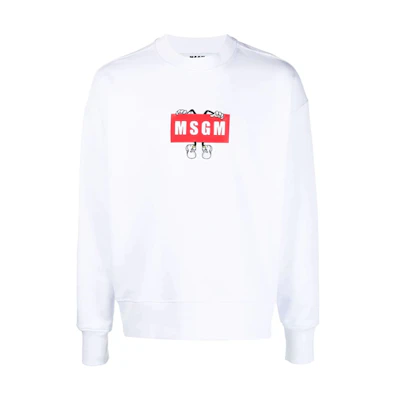 MSGM SS21 Logo Print Pullover Sweatshirt White Mens 3040MM100-217099-01