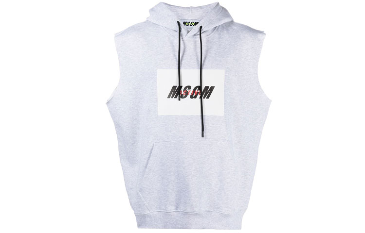 MSGM SS21 Sleeveless Hoodie with Logo Print - Grey 3045MM04-217097-94