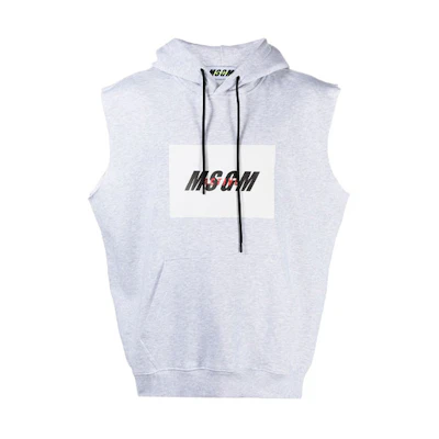 MSGM SS21 Sleeveless Hoodie with Logo Print - Grey 3045MM04-217097-94