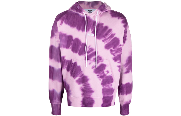 MSGM SS21 Tie-Dye Logo Print Drawstring Hoodie Purple Men’s Pullover 3040MM186-217095-72