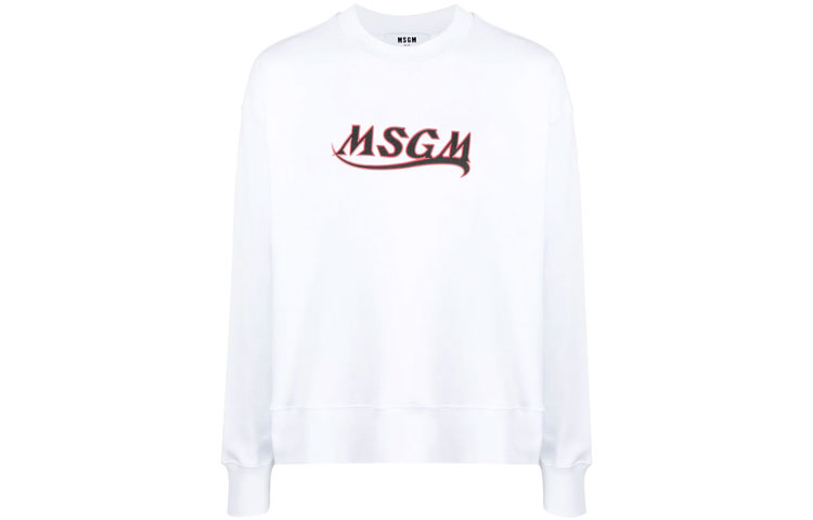 MSGM SS21 White Logo Print Crewneck Long Sleeve Sweatshirt 3040MM185217099-01