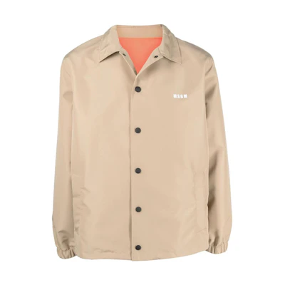 MSGM SS22 Beige Long Sleeve Jacket with Logo Print for Men 3240MH06X22701423