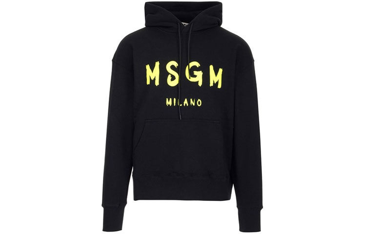 MSGM SS22 Black Cotton Logo Hoodie for Men 3240MM515F22729999