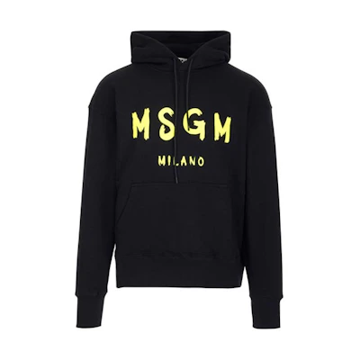 MSGM SS22 Black Cotton Logo Hoodie for Men 3240MM515F22729999