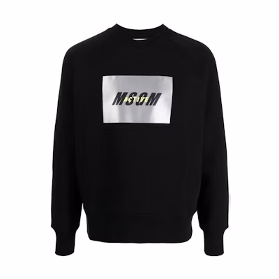 MSGM SS22 Black Crewneck Logo Print Long Sleeve Sweatshirt 3145MM0221772399-31
