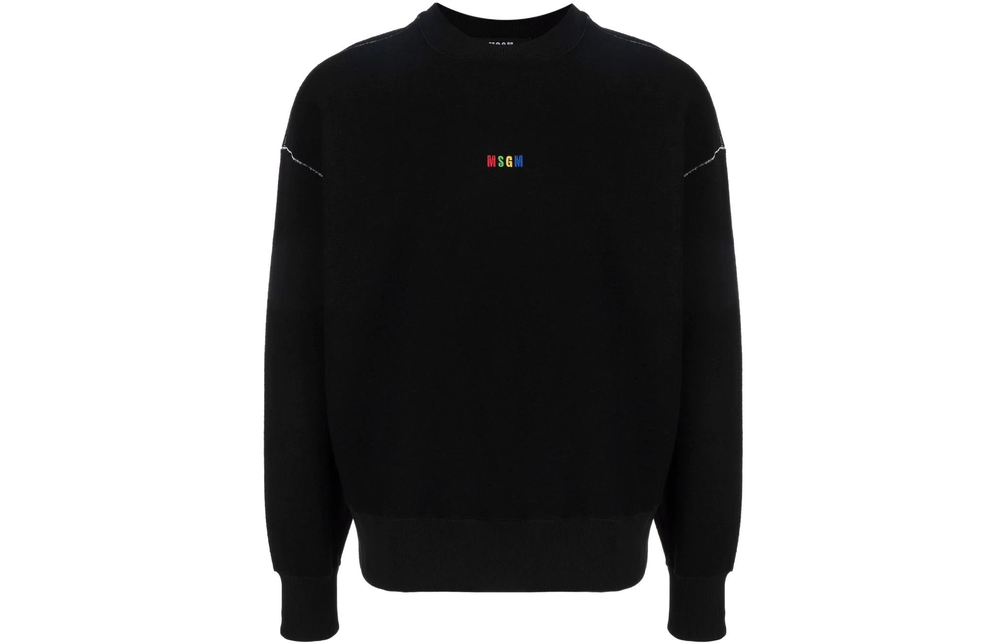 MSGM SS22 Black Crewneck Sweatshirt with Letter Print 3240MM108227299-99