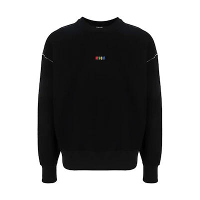 MSGM SS22 Black Crewneck Sweatshirt with Letter Print 3240MM108227299-99