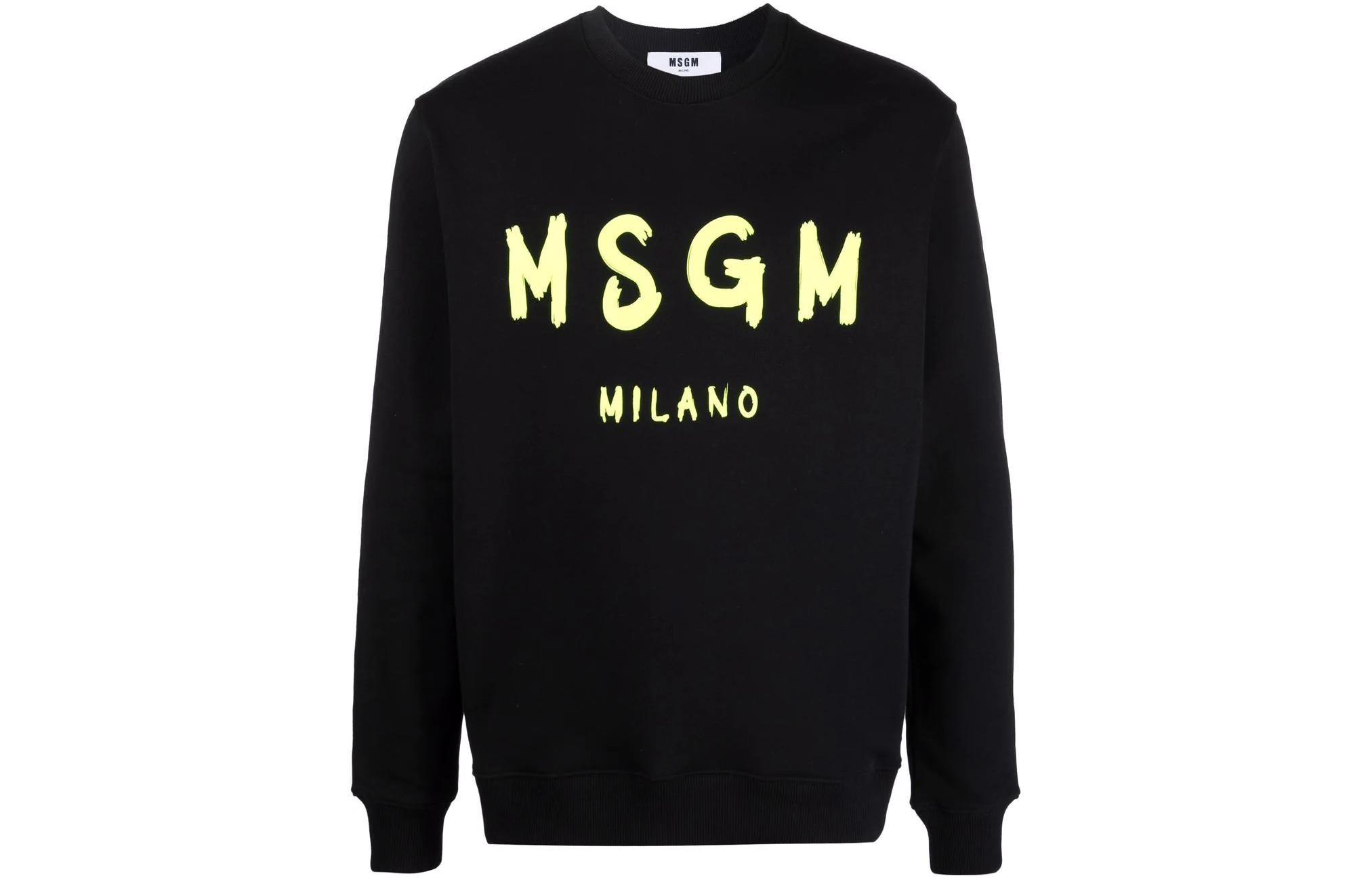 MSGM SS22 Black Logo Print Crewneck Pullover Sweatshirt for Men 3240MM513F22729999