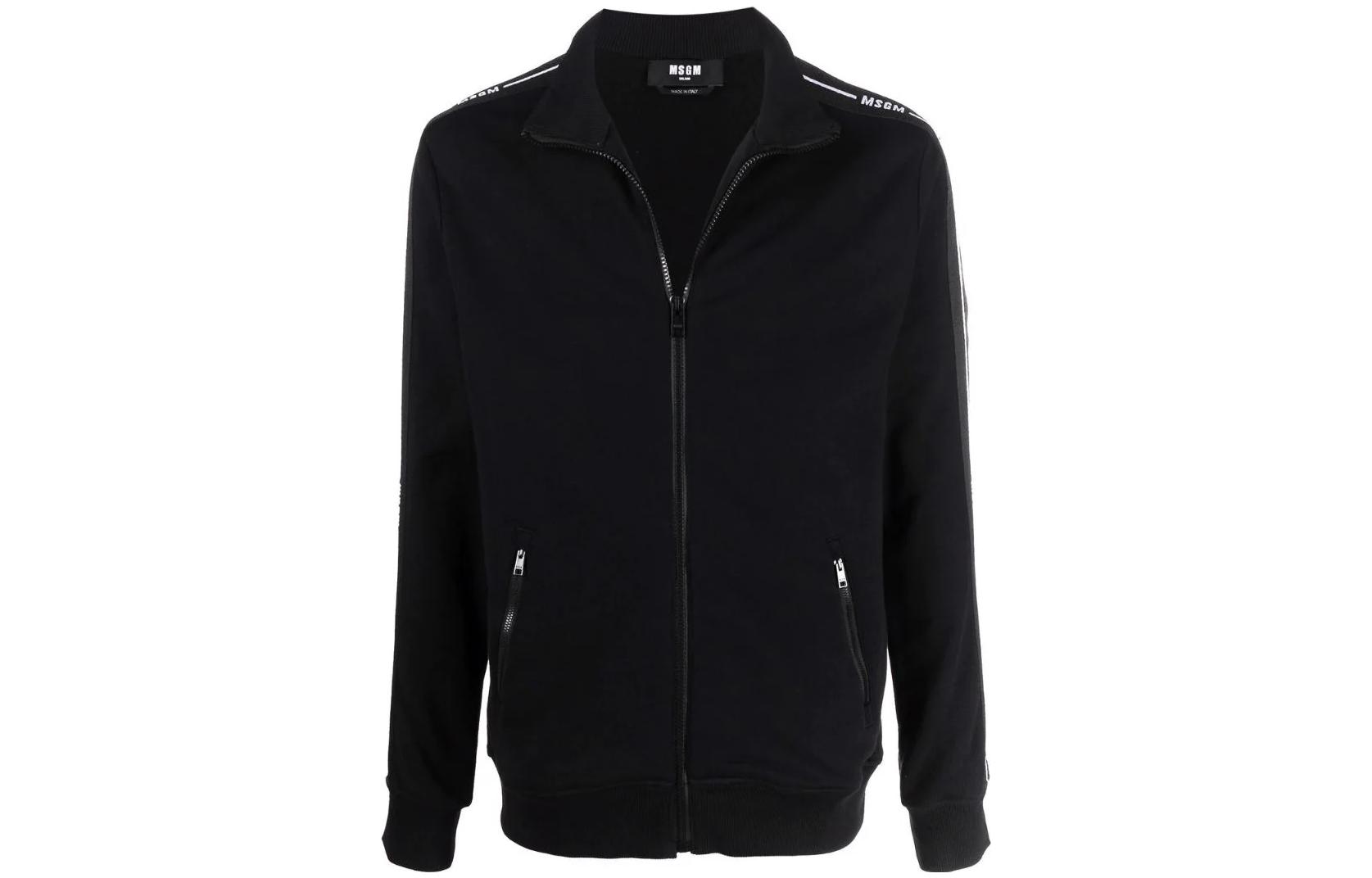 MSGM SS22 Black Long-Sleeve Jacket with Side Logo Print for Men 3240MM18022729999