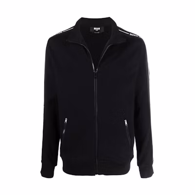 MSGM SS22 Black Long-Sleeve Jacket with Side Logo Print for Men 3240MM18022729999