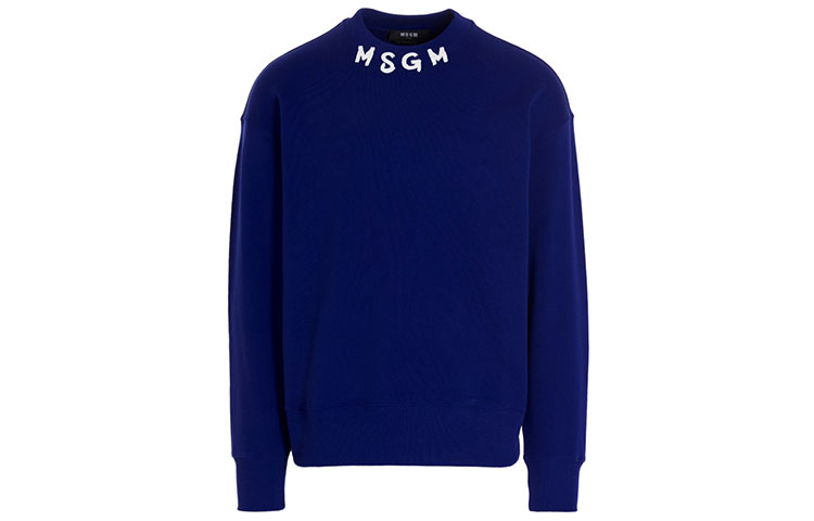 MSGM SS22 Blue Cotton Logo Print Long Sleeve Pullover Sweatshirt Men 3240MM9722729985
