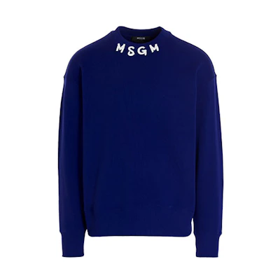 MSGM SS22 Blue Cotton Logo Print Long Sleeve Pullover Sweatshirt Men 3240MM9722729985