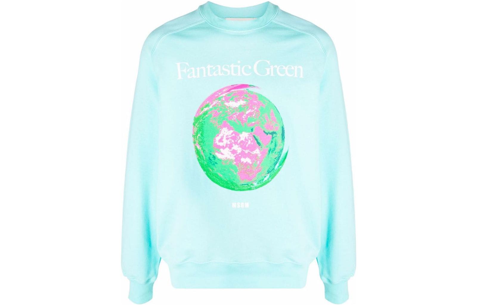 MSGM SS22 Blue Earth Graphic Print Sweatshirt Mens 3240MM1932272898383