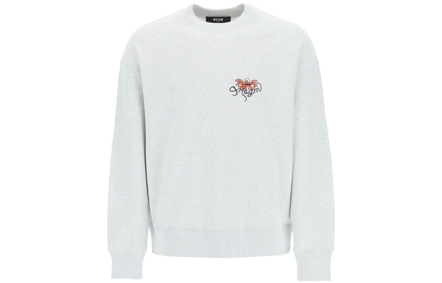 MSGM SS22 Grey Minimalist Crewneck Logo Embroidered Long-Sleeve Sweatshirt Men 3240MM10722729794