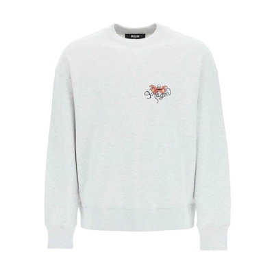 MSGM SS22 Grey Minimalist Crewneck Logo Embroidered Long-Sleeve Sweatshirt Men 3240MM10722729794