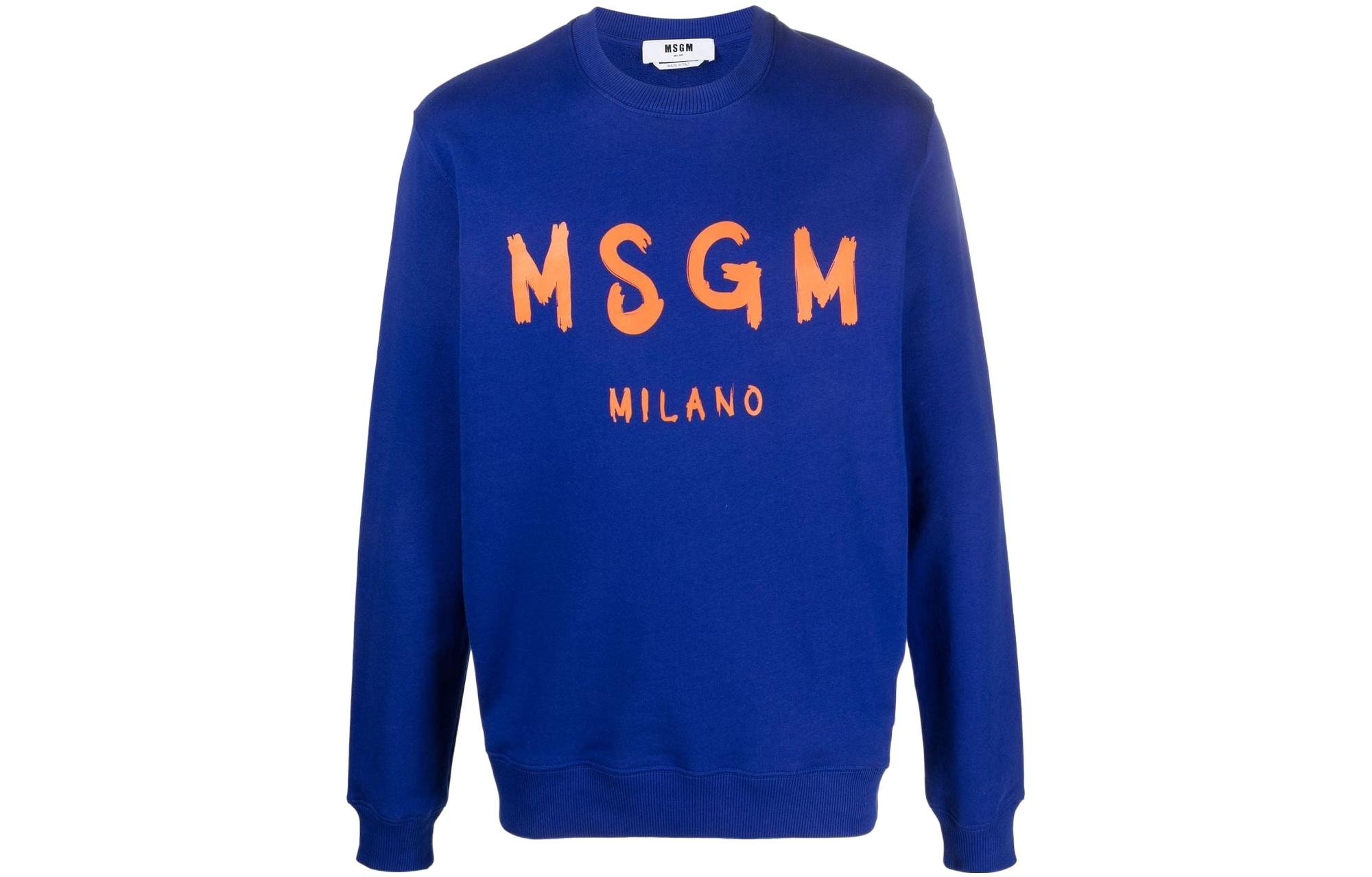 MSGM SS22 Logo Print Crewneck Long Sleeve Sweatshirt Blue 3240MM513227299-85