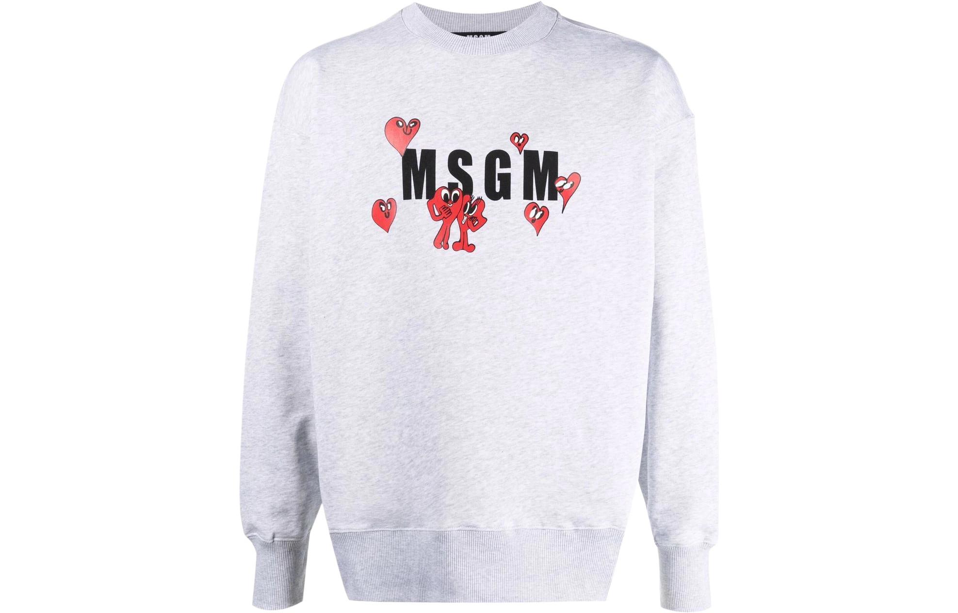 MSGM SS22 Logo Print Ribbed Crewneck Sweatshirt Grey () 3240MM183227297