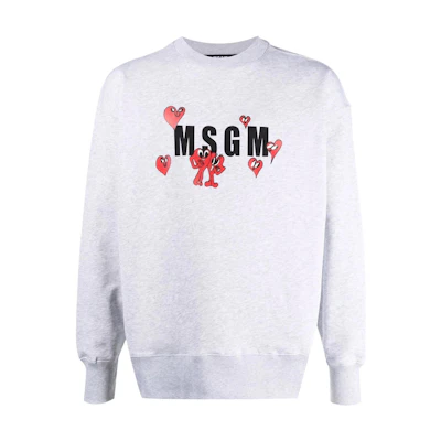 MSGM SS22 Logo Print Ribbed Crewneck Sweatshirt Grey () 3240MM183227297