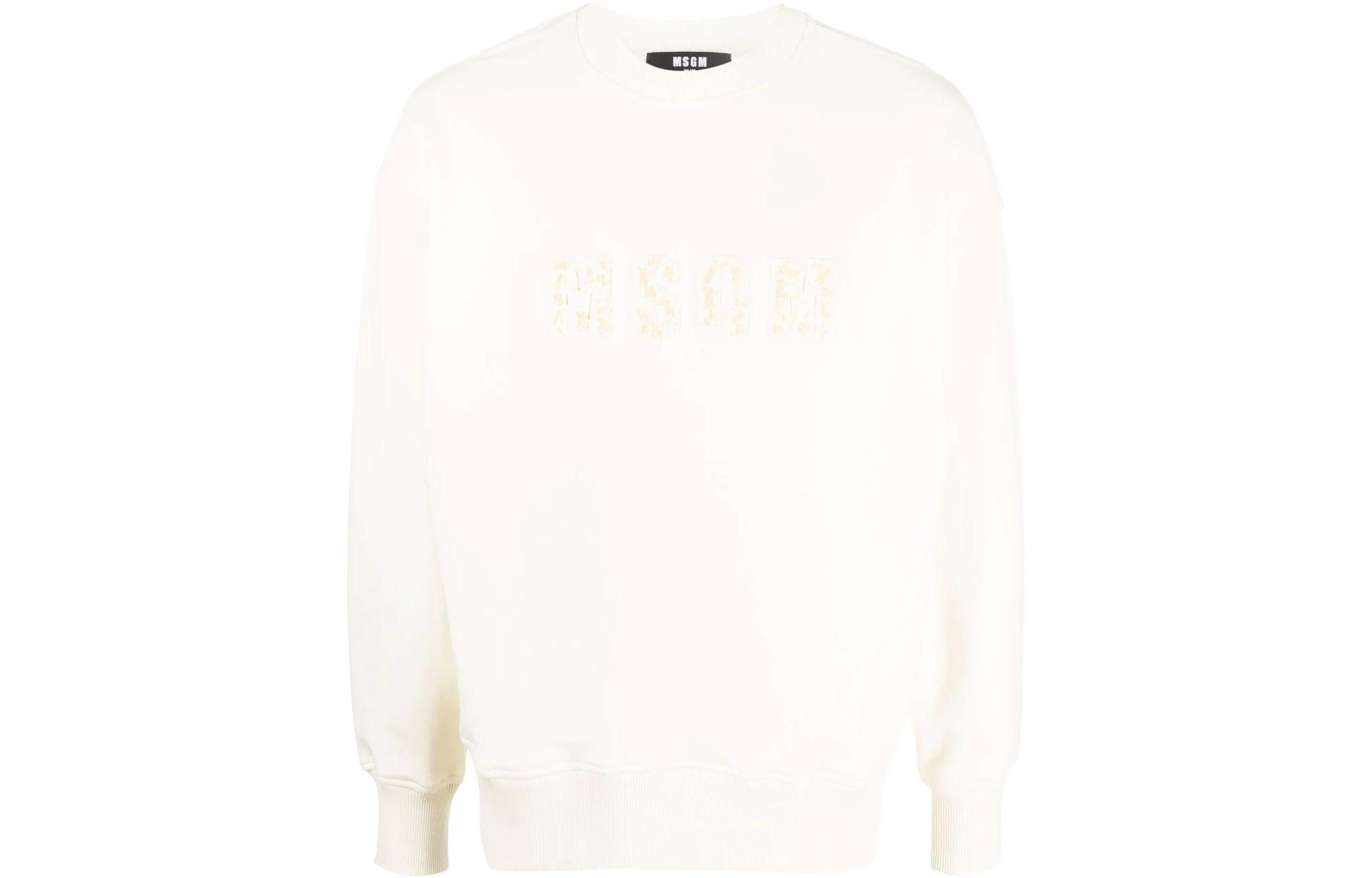 MSGM SS22 Plain Logo Embossed Crewneck Sweatshirt Off-White 3240MM8322729903