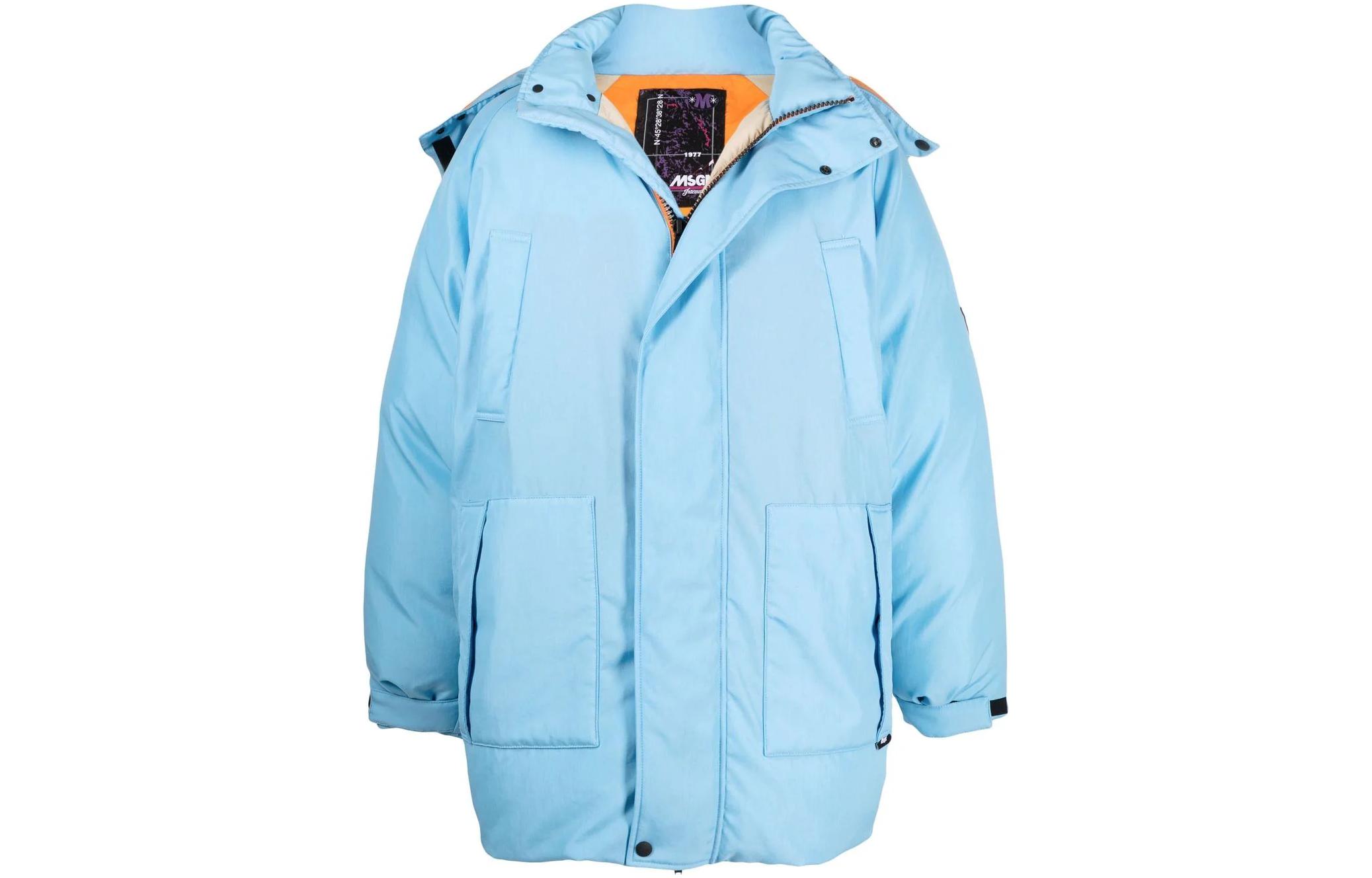 MSGM SS22 Solid Color Zip-Up Hooded Jacket Blue - Long Sleeve Outerwear 3140MH01RX217511-82